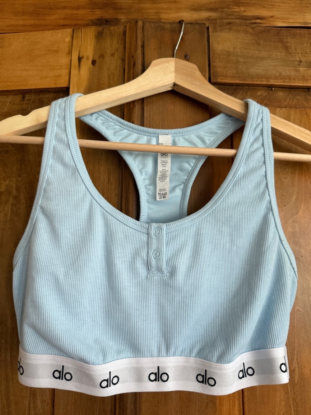 Sz L ALO Yoga Light Blue Ribbed Racerback Sports Bra